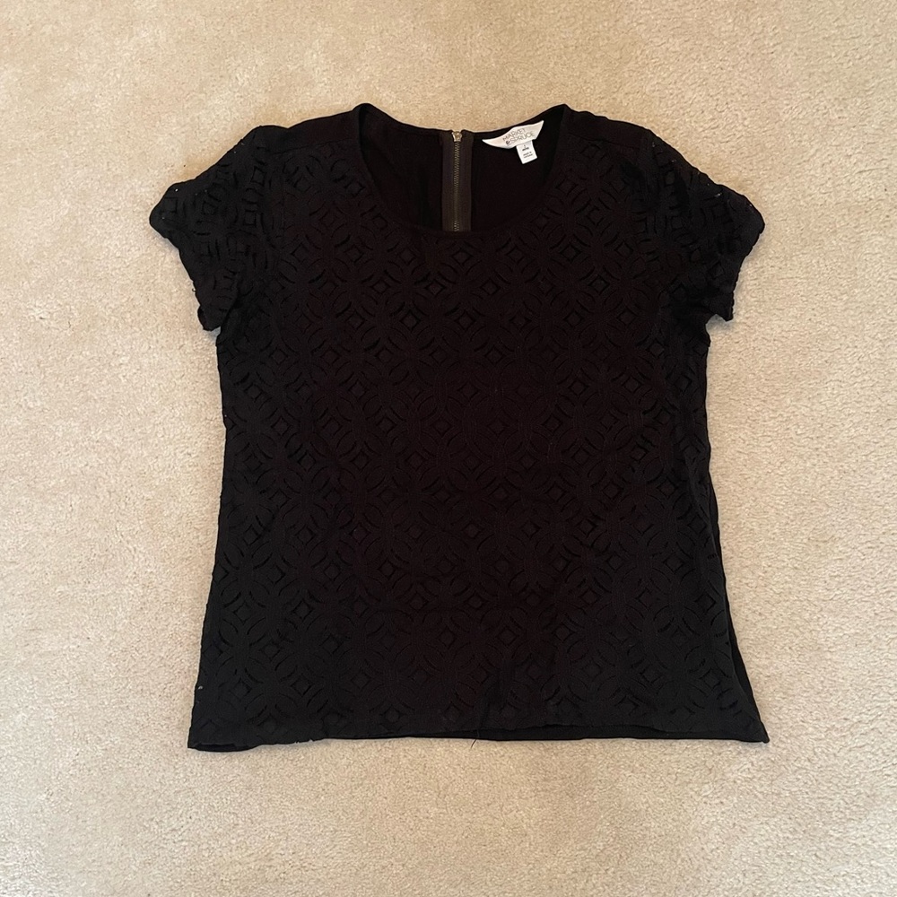 Womens Large Petite Black Patterned Top